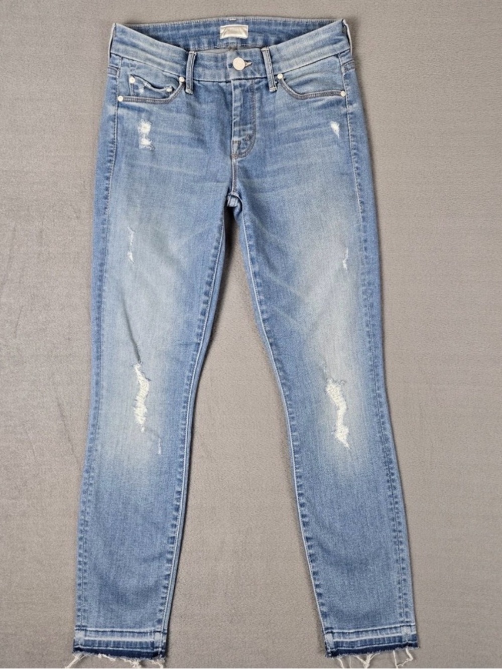 MOTHER Undone Hem Looker Crop, wash Cliffhanger Skinny Jeans